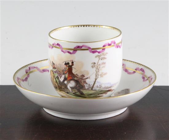 A Meissen military subject coffee cup and saucer, Marcolini period (1774-1814), saucer 13.4cm